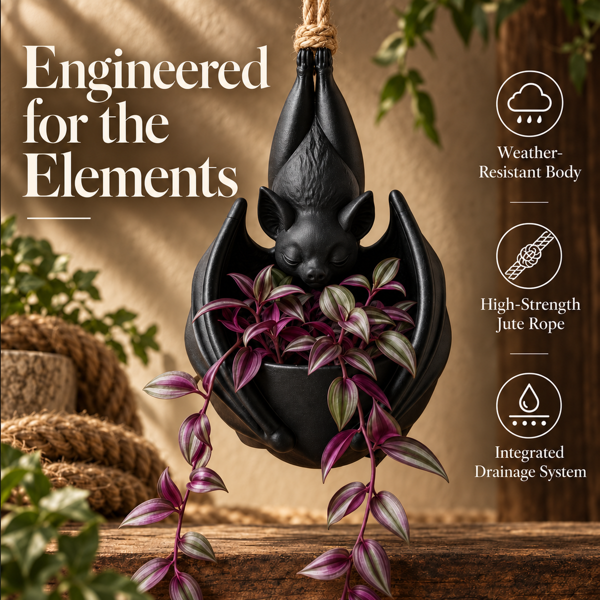 Bat planter material and drainage features