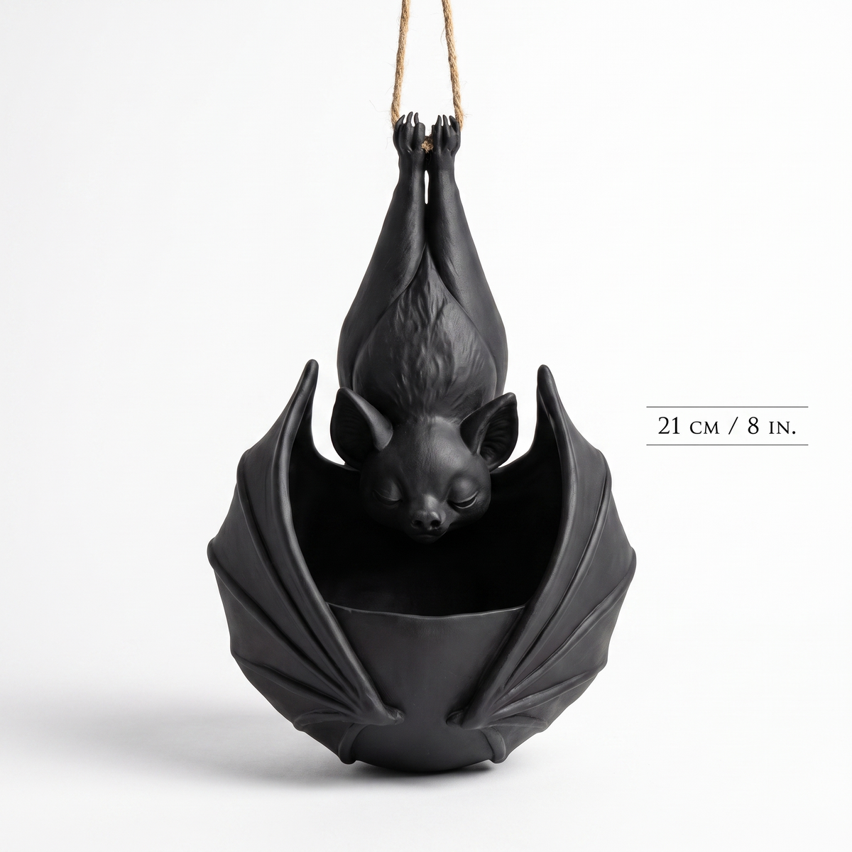 21 cm black bat hanging planter size